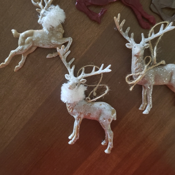 Reindeer Christmas Tree Ornaments 5 Reindeer Set Faux Fur - Picture 7 of 8